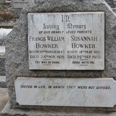 BOWKER Francis William 1843-1929 &amp; Susannah 1851-1926
