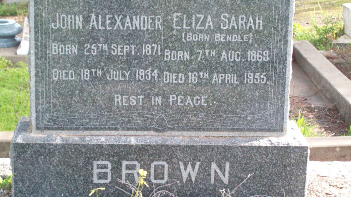 BROWN John Alexander 1871-1934 &amp; Eliza Sarah BENDLE 1869-1955