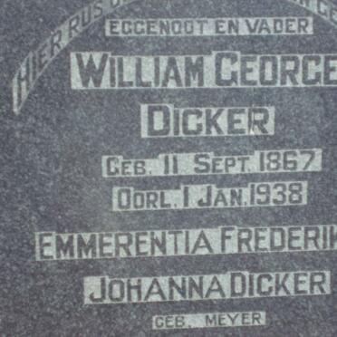DICKER William George 1867-1938 &amp; Emmerentia Frederika Johanna MEYER
