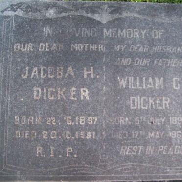 DICKER William G. 1892-196? &amp; Jacoba H. 1897-1981
