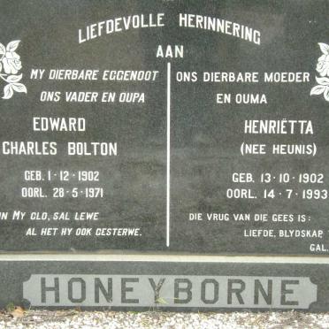 HONEYBORNE Edward Charles Bolton 1902-1971 &amp; Henrietta HEUNIS 1902-1993