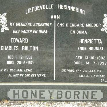HONEYBORNE Edward Charles Bolton 1902-1971 &amp; Henrietta HEUNIS 1902-1993