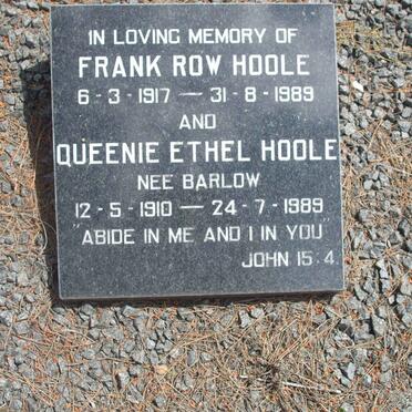 HOOLE Frank Row 1917-1989 &amp; HOOLE Queene Ethel BARLOW 1910-1989