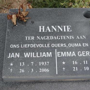 HANNIE Jan William 1937-2006 &amp; Emma Gertrud 1939-2006