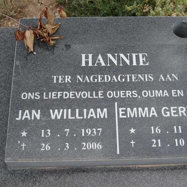 HANNIE Jan William 1937-2006 &amp; Emma Gertrud 1939-2006