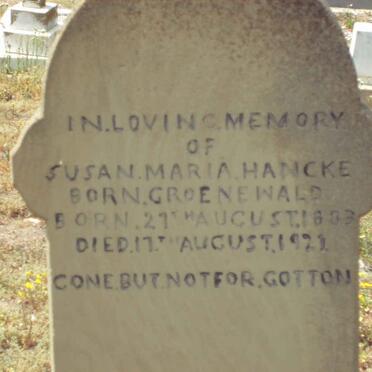 HANCKE Susan Maria nee GROENEWALD 1883-1922