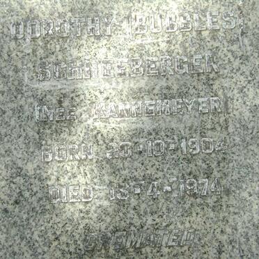 SCHNEEBERGER Dorothy nee KANNEMEYER 1904-1974