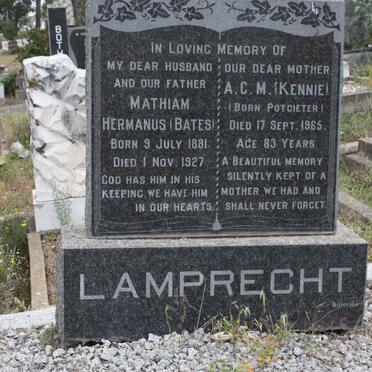 LAMPRECHT Mathiam Hermanus 1881-1927 &amp; A.C.M  POTGIETER -1965