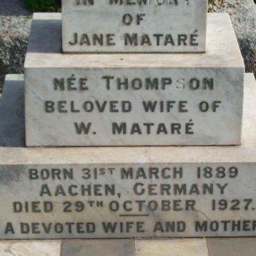 MATARE Jane nee THOMPSON 1889-1927
