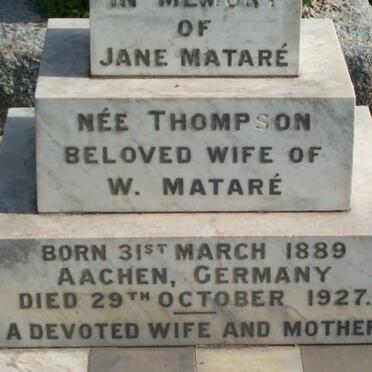 MATARE Jane nee THOMPSON 1889-1927
