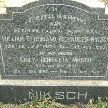 NIKSCH William Ferdinand Reynolds 1883-1953 &amp; Emily Henrietta VAN DER RIET 1887-1976