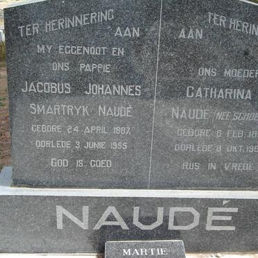 NAUDE Jacobus Johannes Smartryk 1887-1955 &amp; Catharina E. SCHOEMAN 1892-1968
