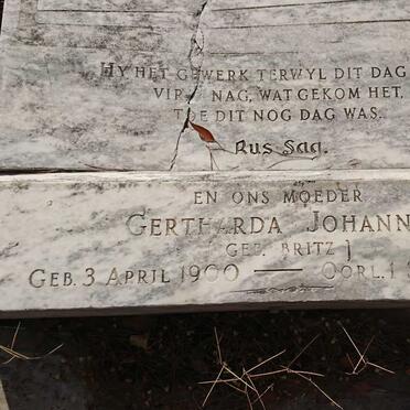 NIEKERK Gertharda Johanna, van nee BRITZ 1900-1968