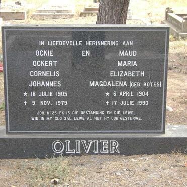 OLIVIER Ockert Cornelis Johannes 1905-1979 &amp; Maria Elizabeth Magdalena BOTES 1904-1990