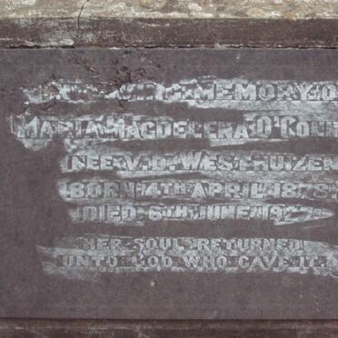 O'CONNELL Maria Magdelena nee v.d. WESTHUIZEN 1878-1927
