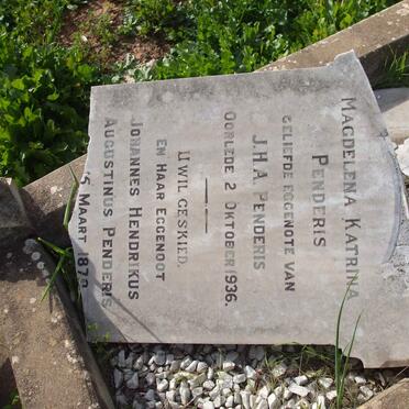 PENDERIS Johannes Hendrikus 1870-1938 &amp; Magdalena Katrina  -1936