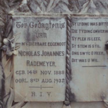 RADEMEYER Nicholas Johannes 1888-1932