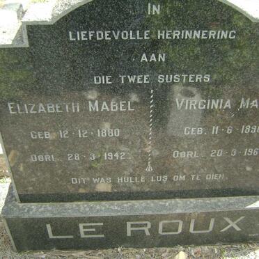 ROUX Elizabeth Mabel, le 1880-1942 :: LE ROUX Virginia Maria 1890-1964