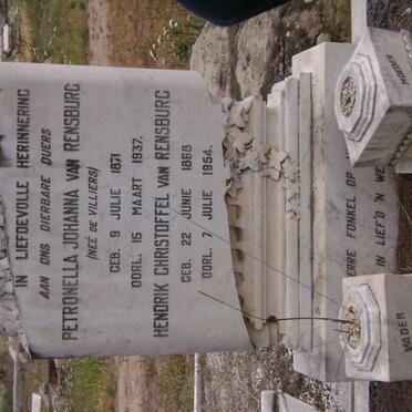 RENSBURG Hendrik Christoffel, van 1868-1954 &amp; Petronella Johanna DE VILLIERS 1871-1937