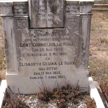 ROUX Gert Cornelius, le 1845-1903 &amp; Elisabeth Gesina OTTO 1852-1920