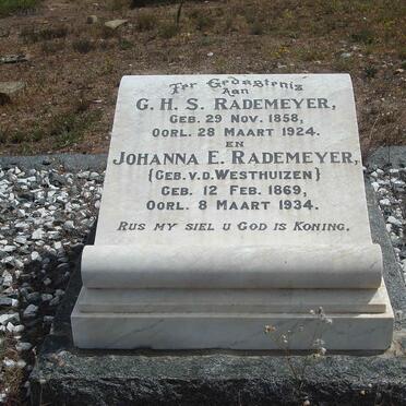 RADEMEYER G.H.S. 1858-1924 &amp; Johanna E. V.D.WESTHUIZEN 1869-1934