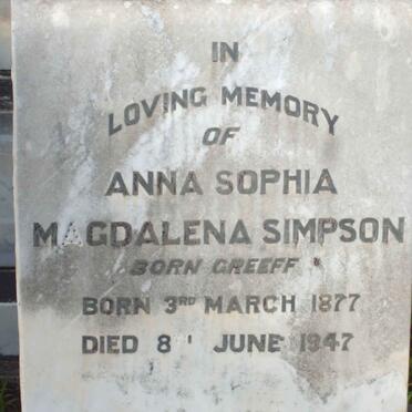 SIMPSON Anna Sophia Magdalena nee GREEFF 1877-1947