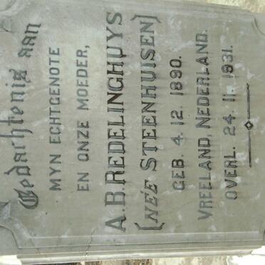 REDELINGHUYS A.B. nee STEENHUISEN 1890-1931