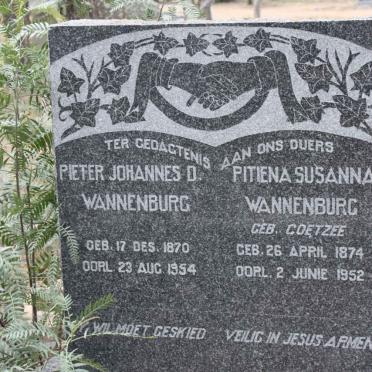 WANNENBURG Pieter Johannes D.1870-1954 &amp; Pitiena Johanna COETZEE 1874-1952