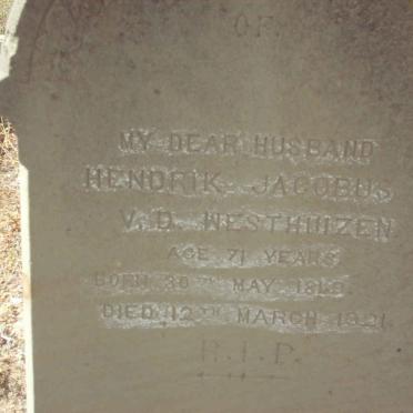 WESTHUIZEN Hendrik Jacobus, v.d. 1849-1921