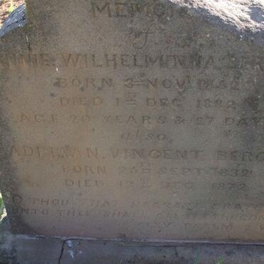 BERGH Adriaaan Vincent 1832-1872 :: BERGH Annie Wilhelmina 1862-1882 