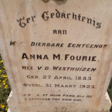 FOURIE Anna M. nee V.D. WESTHUIZEN 1883-1923