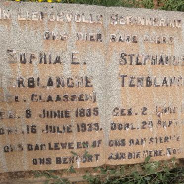 TERBLANCHE Stephanus E. 1880-1948 &amp; Sophia E. CLAASSEN 1885-1939