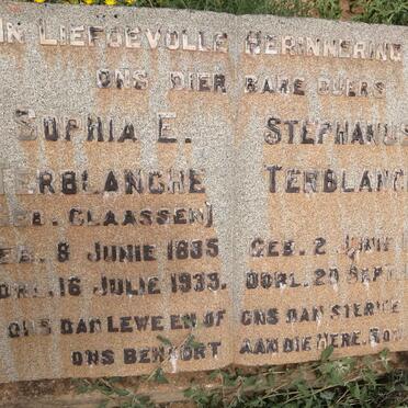 TERBLANCHE Stephanus E. 1880-1948 &amp; Sophia E. CLAASSEN 1885-1939