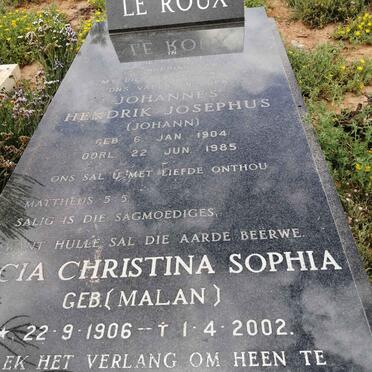 ROUX Johannes Hendrik Josephus, le 1904-1985 &amp; Lucia Christina Sophia MALAN 1906-2002