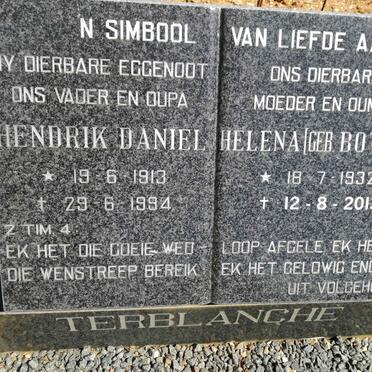 TERBLANCHE Hendrik Daniel 1913-1994 &amp; Helena BOTHA 1932-2013