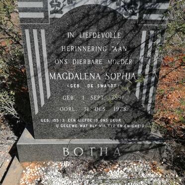 BOTHA Magdalena Sophia nee DE SWARDT 1891-1973
