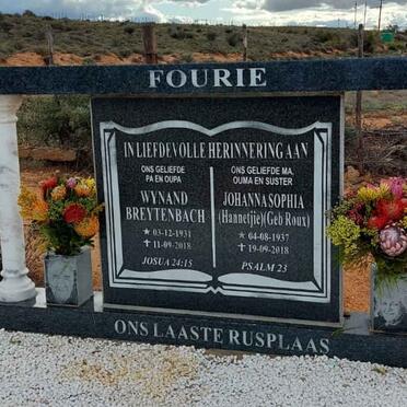 FOURIE Wynand Breytenbach 1931-2018 &amp; Johanna Sophia ROUX 1937-2018
