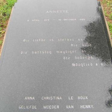 RENSBURG Anna Christina, van previously MULLER nee LE ROUX 1929-1985