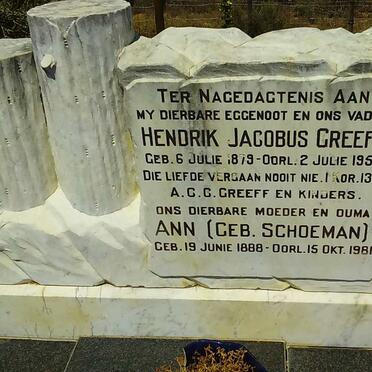 GREEFF Hendrik Jacobus 1879-1950 &amp; Ann SCHOEMAN 1888-1981