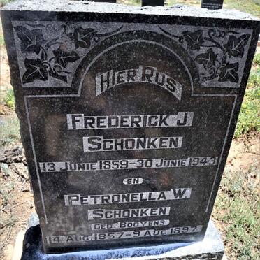 SCHONKEN Frederick J. 1859-1943 &amp; Petronella W. BOOYENS 1857-1897