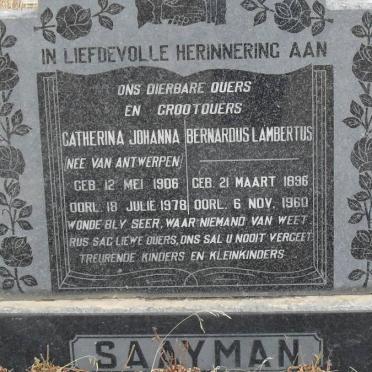 SAAYMAN Bernardus Lambertus 1896-1960 &amp; Catherina Johanna VAN ANTWERPEN 1906-1978