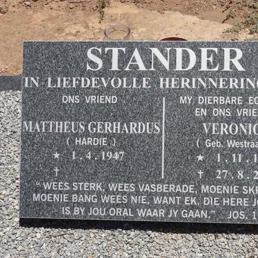 STANDER Mattheus Gerhardus 1947- &amp; Veronica WESTRAADT 1947-2009