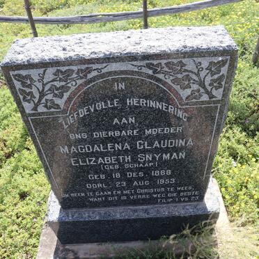 SNYMAN Magdalena Claudina Elizabeth nee SCHAAP 1868-1953