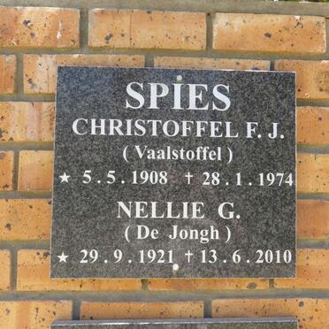 SPIES Christoffel F.J. 1908-1974 &amp; Nellie G. DE JONGH 1921-2010