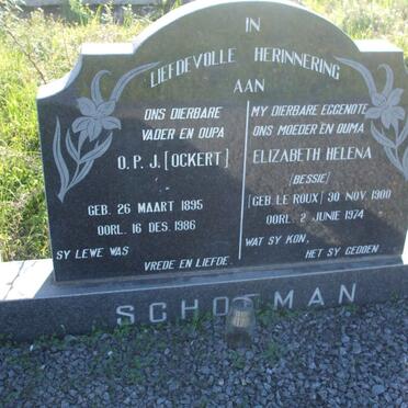 SCHOEMAN O.P.J. 1895-1986 &amp; Elizabeth Helena LE ROUX 1900-1974
