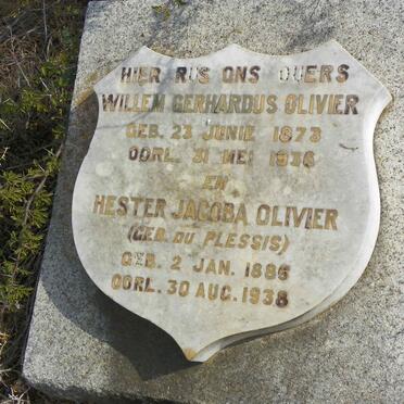 OLIVIER Willem Gerhardus 1873-1936 &amp; Hester Jacoba DU PLESSIS 1885-1938