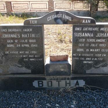 BOTHA Johannes Mattheus 1888-1948 &amp; Susanna Johanna TERBLANCHE 1893-1970
