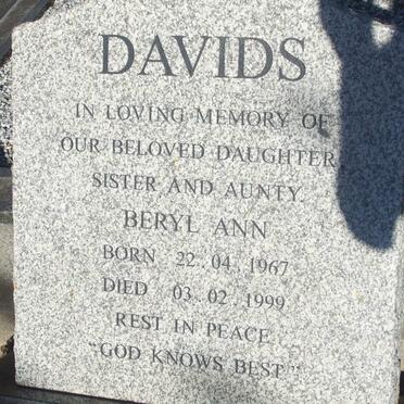 DAVIDS Beryl Ann 1967-1999