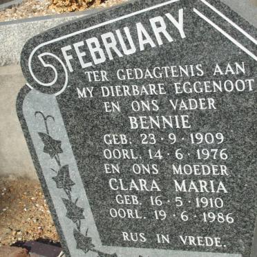 FEBRUARY Bennie 1909-1976 &amp; Clara Maria 1910-1986