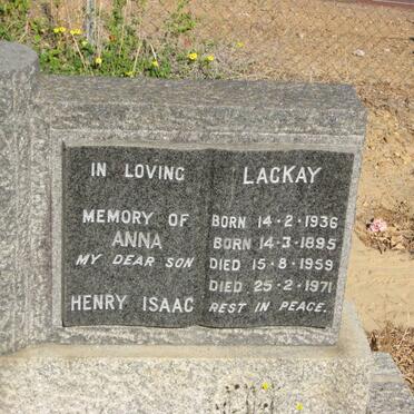 LACKAY Henry Isaac 1936-1971 :: LACKAY Anna 1895-1959